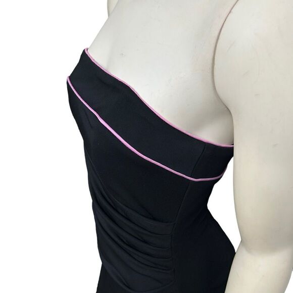 90’s Vintage Betsy and Adam Black Strapless Dress Pink Accent Asymmetrical Knee - Picture 4 of 10